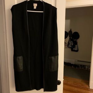 Chico’s black vest with leather trim